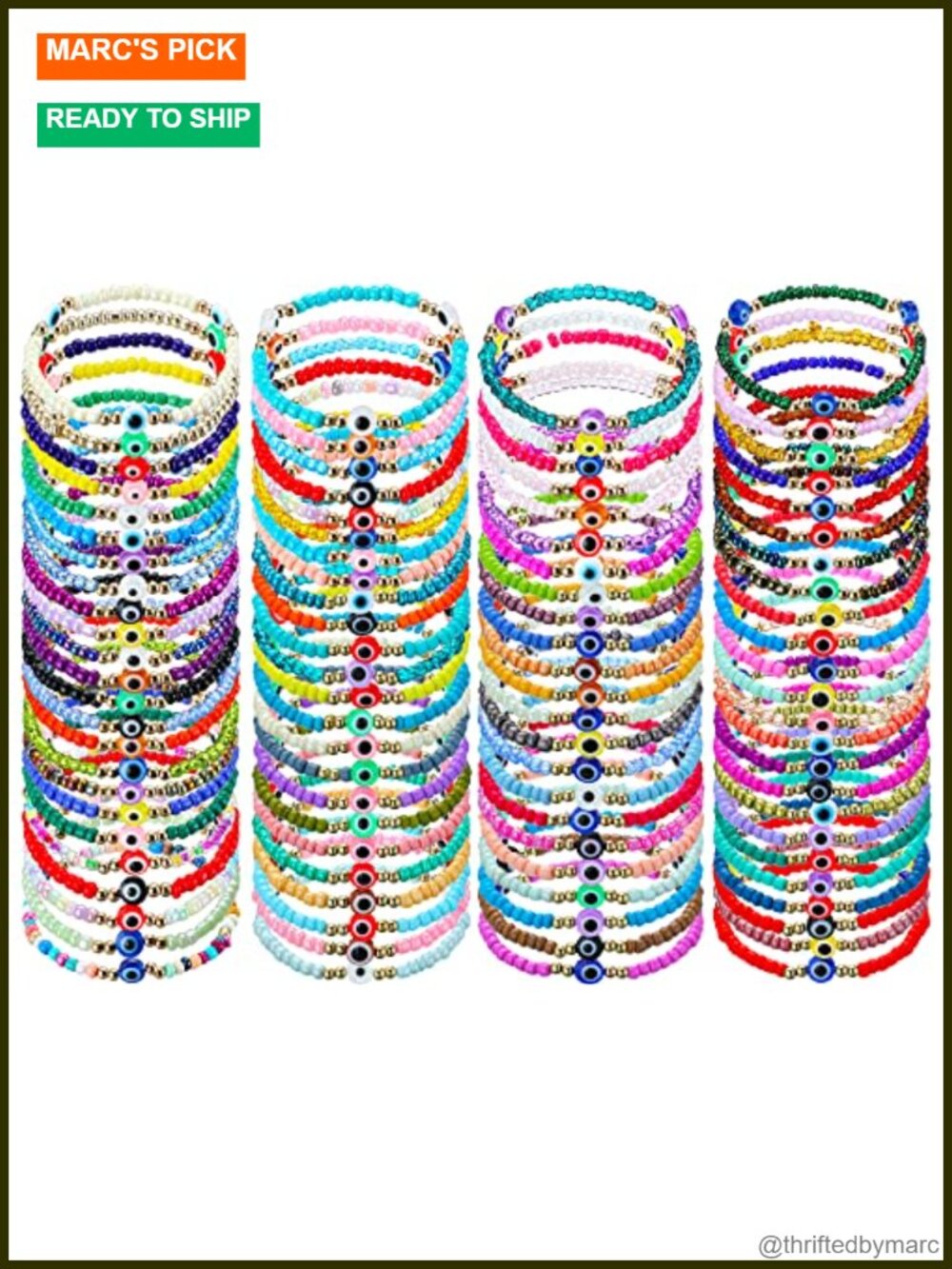 96 Pc Evil Eye Beaded Bracelets Elastic Strand Handmade Unisex Jewelry